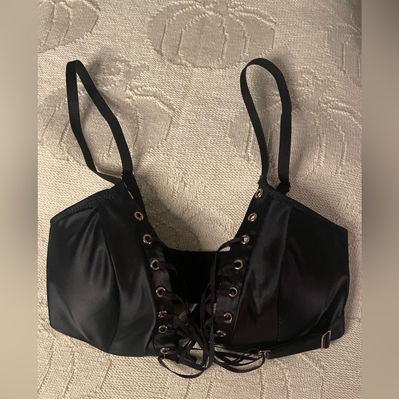 Savage X Fenty lot 2 32D bondage corset cleavage garter belt bra plum black - Picture 7 of 13